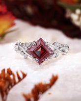 GAIA Princess Cut Alexandrite Crossed Leaves Engagement Ring