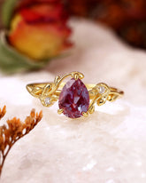 IVY Pear Cut Alexandrite Leaf Vine Promise Ring