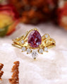WILLOW Pear Cut Alexandrite Engagement Ring Set Vine Bridal Ring Set