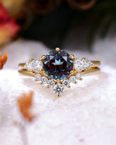 ELIXARA Round Shaped Alexandrite Engagement Ring Set