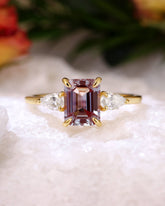 CATHERINE Emerald cut Alexandrite Three Stones Engagement Ring