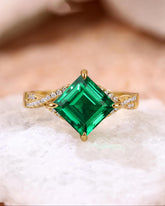 PAVIA Princess Cut Lab Emerald Wedding Ring Infinity Design Pave Promise Ring