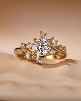 ALESSIA Nature Inspired Bypass Vine Leaf Round Cut Engagement Ring