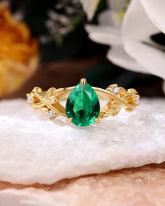 HAZEL Eternal Embrace Pear Cut Emerald Engagement Ring With Split Shank