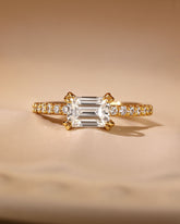 LELA Pavé Band East-West Emerald Cut Engagement Ring