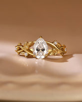 KARA Pear Shaped Moissanite Nature Inspired Engagement Ring