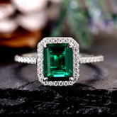 LUCINDA Lab Emerald Engagement Ring Pave Halo Promise Ring