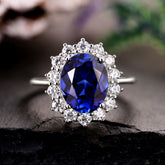 DIANA Oval Cut Lab Sapphire Halo Vintage Engagement Ring