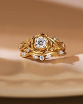 VERA Floral Inspired Moissanite Bridal Ring Set with Curved Band