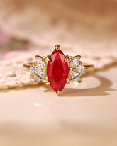 CORAL Unique Cluster Marquise Cut Ruby Engagement Ring