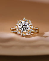 JASMINE Round Halo Moissanite Bridal Ring Set with Pave Band