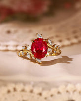 NELLY Nature Inspired Bypass Leaf Oval Ruby Engagement Ring
