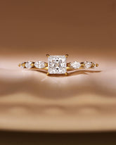 SARA Marquise Accents Moissanite Princess Cut Engagement Ring