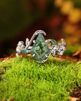 CORALIE Leaf Wrap Kite Cut Moss Agate Engagement Ring