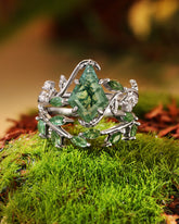 ROWENNA Leaf Kite Cut Moss Agate Ring Set