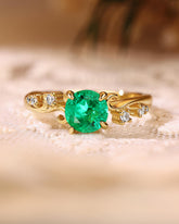 ARIEL Nature Inspired Round Shaped Emerald Engagement Ring