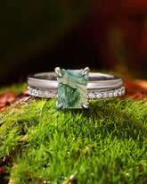 LIORAH Hidden Halo Emerald Moss Agate Ring Set