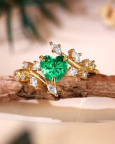 RAMONA Nature Inspired Heart Cut Emerald Branch Leafy Engagement Ring