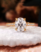 ELENA Hidden Halo Oval Cut Moissanite Diamond Pave Engagement ring