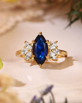 BERNICE Marquise Cut Blue Sapphire Cluster Engagement Ring