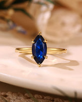 AZURE Marquise Shaped Blue Sapphire Solitaire Engagement Ring
