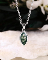 LINNEA Bezel Set Marquise Cut Moss Agate Pendant necklace