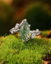 FLORENTINA Floral Garden Marquise Cut Moss Agate Bypass Engagement Ring