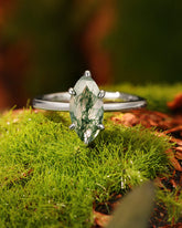 VERNA Marquise Moss Agate Solitaire Engagement Ring