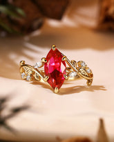FLAMMA Nature Inspired Marquise Cut Ruby Leafy Fairy Engagement Ring