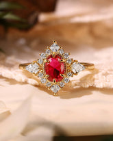 BLAZE Oval Cut Ruby Unique Halo Engagement Ring