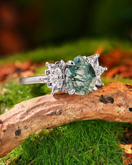 BRYNN Pear Cut Moss Agate Cluster Leafy Engagement Ring