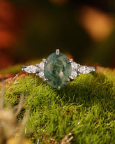 YSOLDE Nature Inspired Oval Cut Moss Agate Classic Engagement Ring