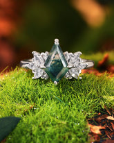 KALEA Wind Fairy Kite Cut Moss Agate Cluster Leafy Engagement Ring