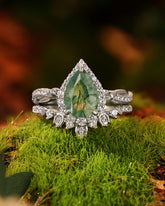 ANTHEA Secret Garden Pear Cut Moss Agate Flower Inspired Bridal Set 2pcs