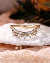 RUNA Unique Moissanite Crown Ring Cluster Curved Wedding Band