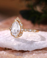 EIRA Vintage Lace Halo Pear Cut Moissanite Engagement Ring