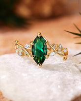 SYLVAIN Forest Fairy Marquise Cut Green Emerald Leafy Engagement Ring