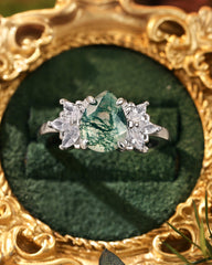 BRYNN Pear Cut Moss Agate Cluster Leafy Engagement Ring