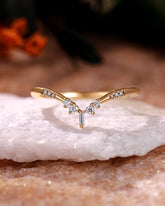 VEDA Baguette & Round Moissanite Curved Wedding Band V Shaped Stacking Ring