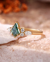 IMOGEN Kite Cut Teal Moissanite Engagement Ring Classic Side Stone Ring