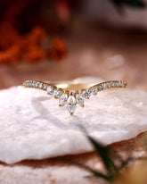 JEAN Marquise & Round Cut Moissanite Curved Wedding Band