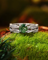 ANORA Classic Twist Round Moss Agate Ring Set
