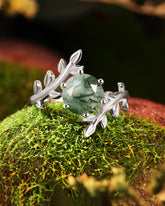 AUBREY Moss Agate Round Cut Leaf Vine Engagement Ring