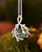 LEAFRY Natural Inspired Moss Agate Round Leafy Necklace