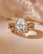 CLARISSA Floral Fairy Halo Pear Cut Moissanite Bridal Set 2pcs