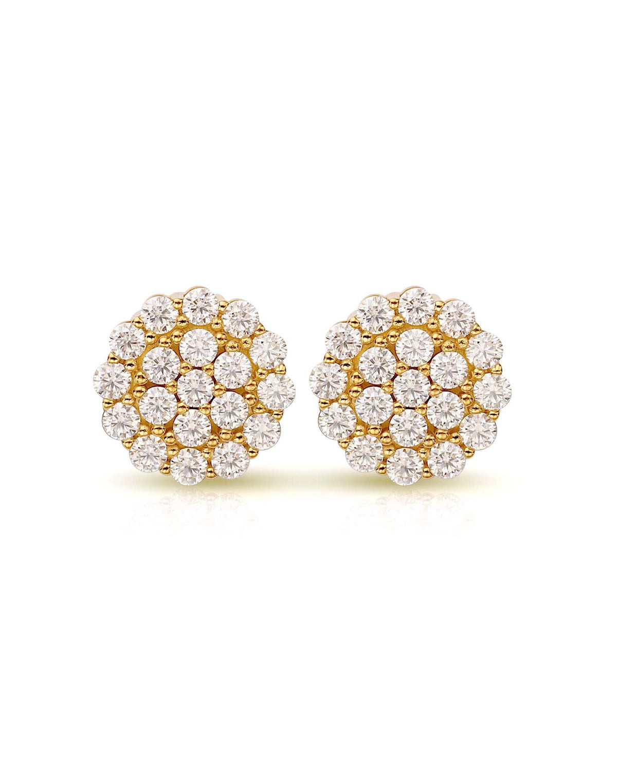 HELENA Round Cluster Diamonds Halo Flower Stud Earrings