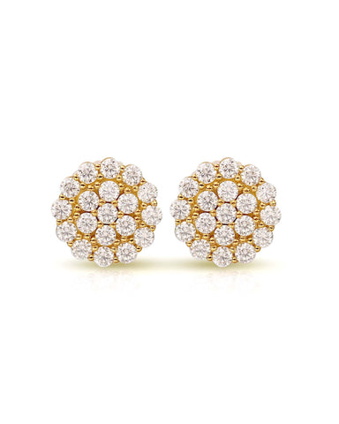 HELENA Round Cluster Diamonds Halo Flower Stud Earrings