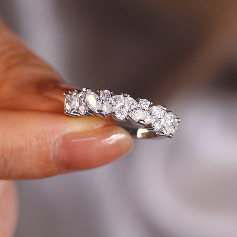 ROUNAISE Wedding Band Half Eternity Cluster Stacking Ring