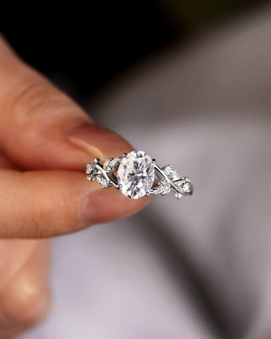 SENNA Crossed Leaves Oval Moissanite Engagement Ring