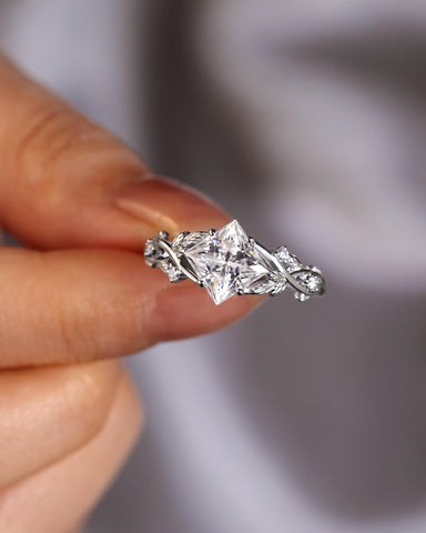 LINDEN Princess Cut Nature Inspired Leaf Engagement Ring